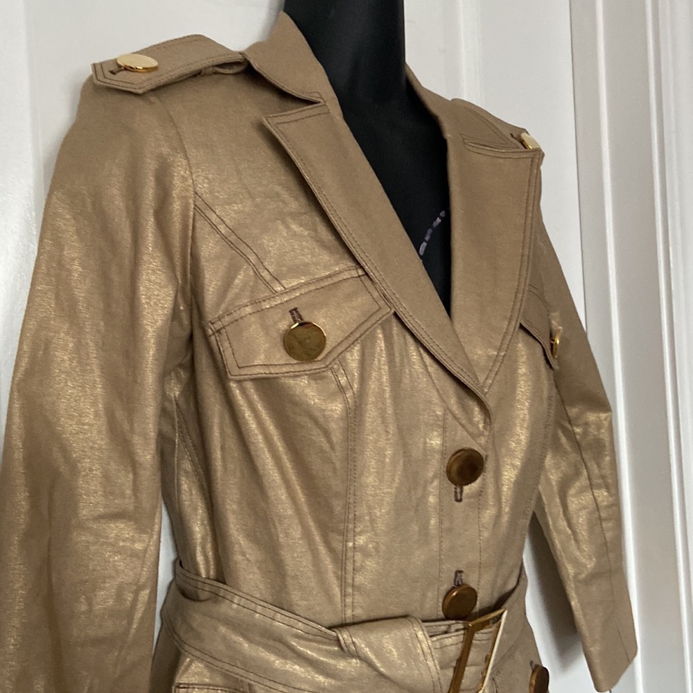 Cache Metallic Gold Linen Jacket With Gold Plated… - image 2